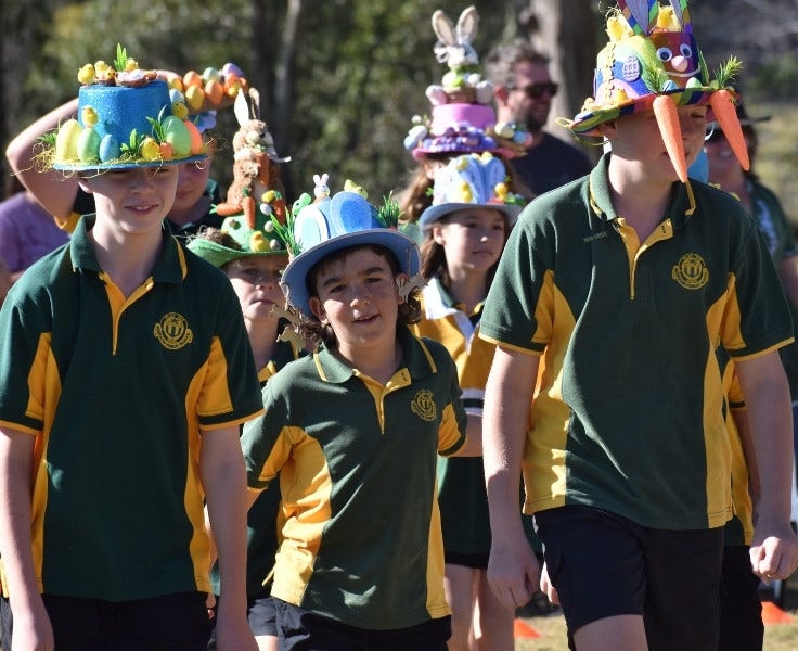 Students wearing easter hats