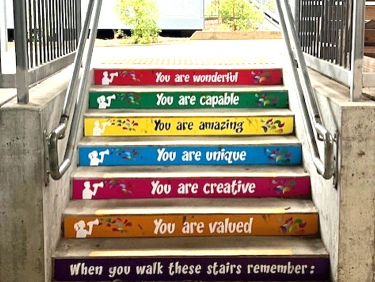 Stairs with positive messages on them